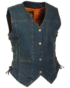 Milwaukee Leather Women's 6 Pocket Side Lace Denim Vest 3X/4X - Blk