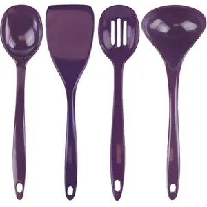 212 MAIN Calypso Basics Heatproof 4-Piece Kitchen Utensil Set - Plum Finish, Includes Spoon, Spatula for Camping, Hiking