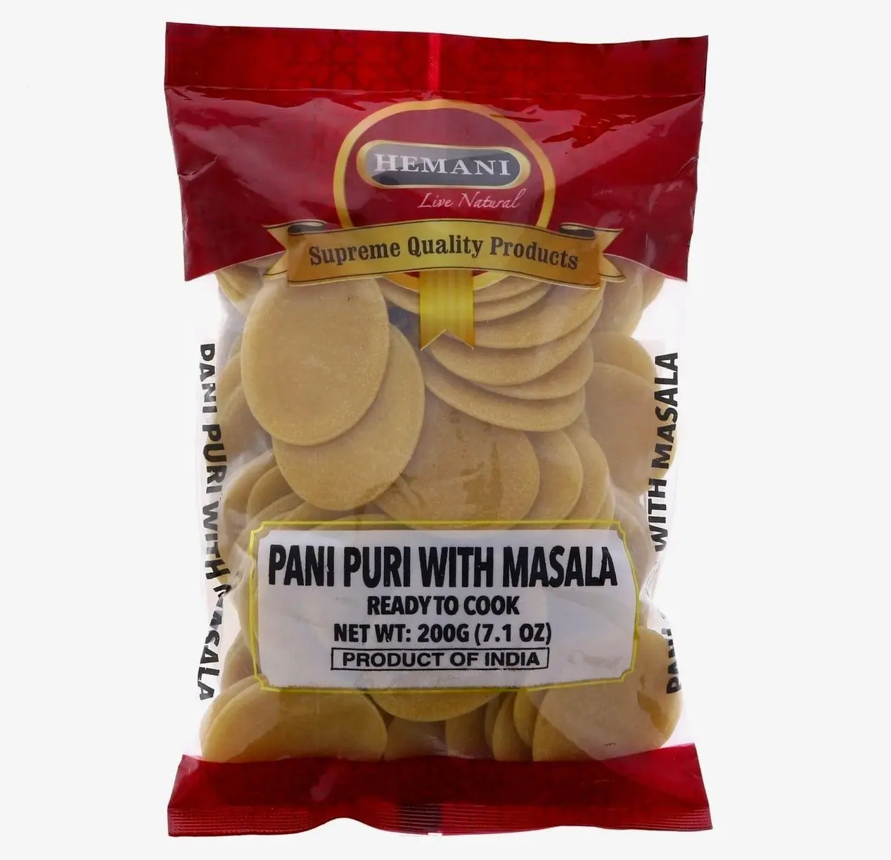 HEMANI Pani Puri - Coins - Comes with Masala - Ready to Cook - 200g (7.1 oz) - All Natural, Vegan & Non-GMO - Indian Origin