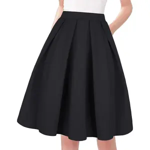 Women's Vintage A-line Printed Pleated Flared Midi Skirt with Pockets Bottoms High Waist Womenswear Bridal