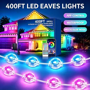400FT Permanent Waterproof Smart RGB Eave LED Outdoor House Lights, IP67 Strip Lights with 16M Colors for Christmas, Holiday Decorations