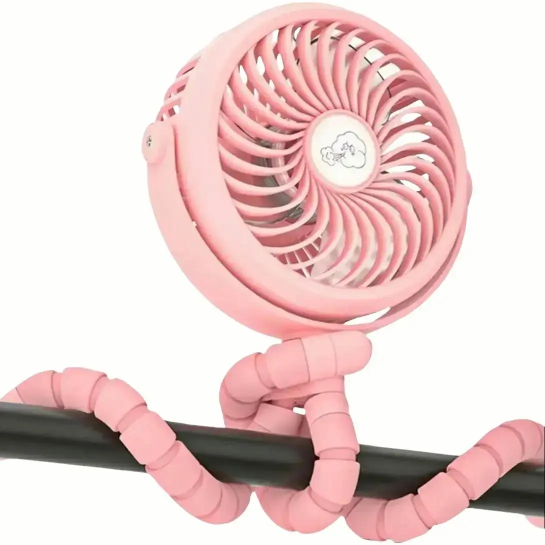 Battery Powered Portable Fan, Flexible Tripod Clip Stroller and Rechargeable with Led Light, personal 3 Speeds Wind with Rotatable head