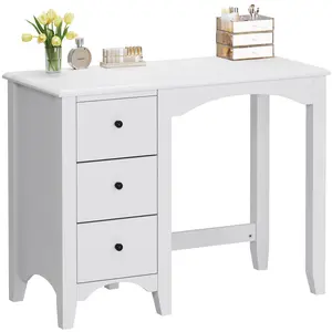 Soges Vanity Table with 3 Drawers with Sturdy Frame & Smooth Glide, Classic White Makeup Dressing Desk with Storage, Makeup Vanity Desk for Bedroom, Studio, Dorm