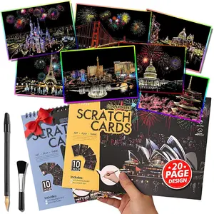 Scratch Art Book A4 20Page for Adults & Teens ASMR Stress-Relieving Scratch Off Art Paint Kit Travel Landmarks Engraving Creative Gift (Rainbow City Series)