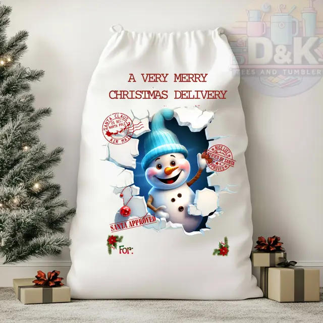 Personalized Large Santa Sack for Christmas Presents - White Cotton