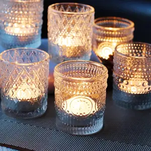 Clear Votive Candle Holders 3 Patterns 24 pcs Glass Tealight Candle Holders for Christmas Wedding Table Centerpiece Birthday Party