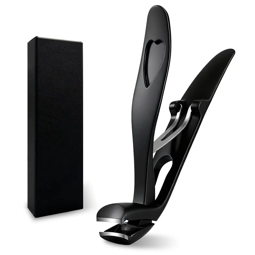 Angled Ergonomic Nail Clippers for Seniors - Wide Jaw Design with Catcher, Multi-Coated Stainless Steel Tool for Thick Toenail Trimming, Comfortable Precise Manicure & Nail Care, Trimmer, Handle