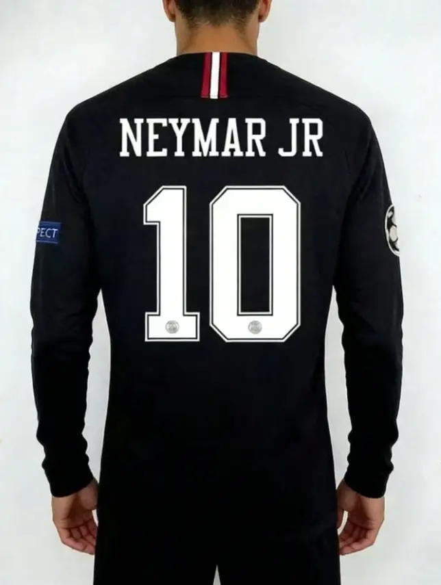 Paris Midnight Black No. 10 Long Sleeve Soccer Jersey – Neymar Jr Name Print, Unisex Retro Football Fan Shirt, Match Day Sports Top, Sizes XS–5XL