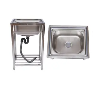 Freestanding Commercial Stainless Steel Kitchen Sink with Shelf Bar Prep Utility Basin for Restaurant Outdoor BBQ Patio Single Bowl Hand Washing Food Cleaning