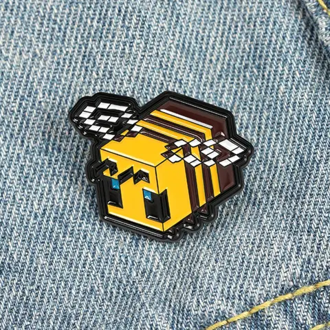 Pixel Bee Badge in Minecraft Style, Blocky Striped Wings, Fun Collectible Pins for Mc Players and Pixel Art Lovers, Fashion Accessory, Alloy Brooch Pin, Lapel Pin, Men Accessories