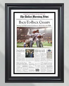 1994 Dallas Cowboys Back to Back Super Bowl Champions Poster No Frame Front Page Newspaper Print