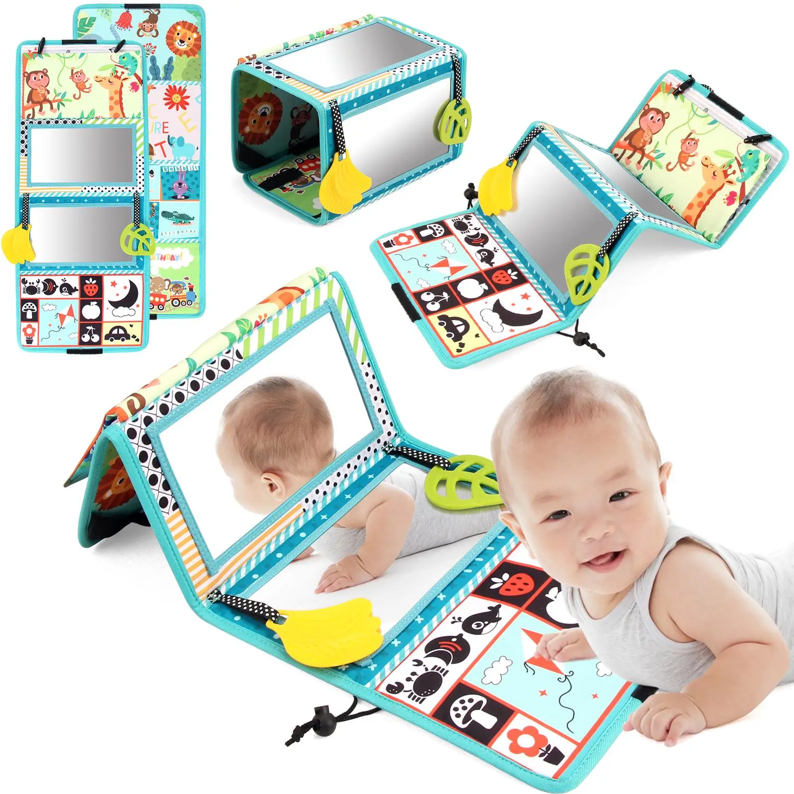 Baby Mirror Cloth Book, 1 Count Early Education Sensory Baby Toys, Double-sided Playing Baby Toys, Educational Toys for 0-3 Years Old Babies