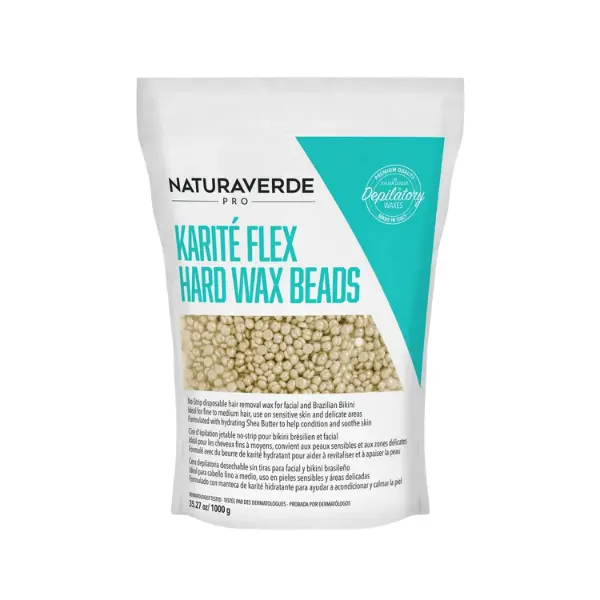 NaturaverdePro Karite Flex Hard Wax Beads, Body & Facial Hair Removal, Brazilian Bikini Wax for Women with Hydrating Shea Butter & Vitamin E - 2.2 lbs