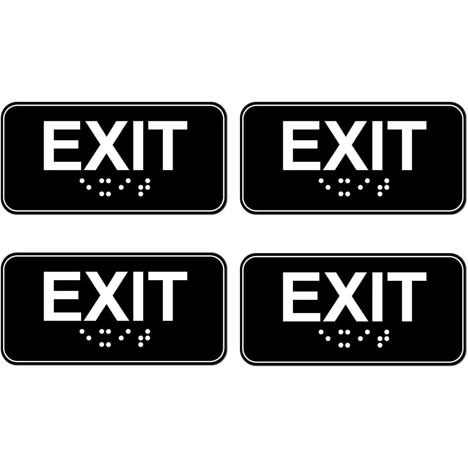 4pcs Exit Sign with Braille, 6x3in Emergency Exit Sign for Business | Compliant Plastic Exit Warning Signage with Adhesive Mounting Strips for Indoor Outdoor Office