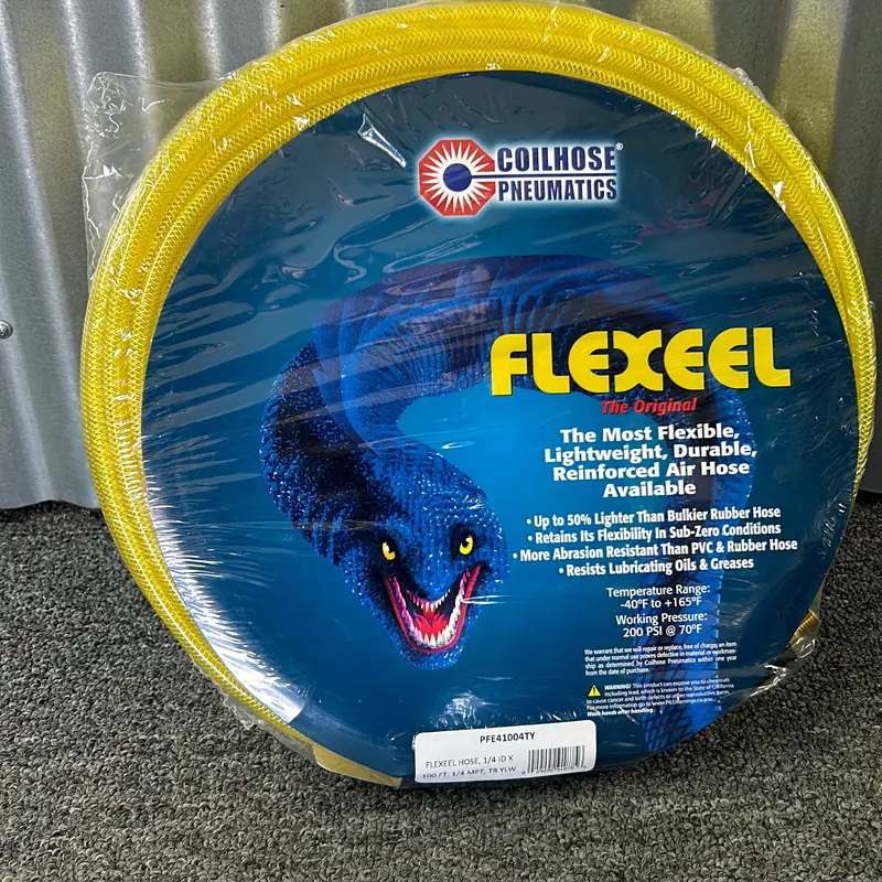 Coilhose flexeel 1/4”x100’ yellow , including coupler and fitting 1/4