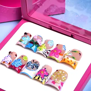 DiDazzle Flowers & Butterflies  Duck Butterfly & Flower 10 PCS，Handmade 2025 Press - on Nails with 3D Flowers & Butterflies  DIY Cute Nails