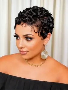 13x4 Frontal Lace Glueless Pixie Cut Human Hair Wig, Short Curly for Women, Daily Party Use, High-Quality Natural Look, Curly Wigs