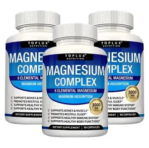 Toplux Magnesium Complex 1000mg - 8 Forms of Elemental Magnesium for Maximum Absorption - 90 Capsules Non-GMO