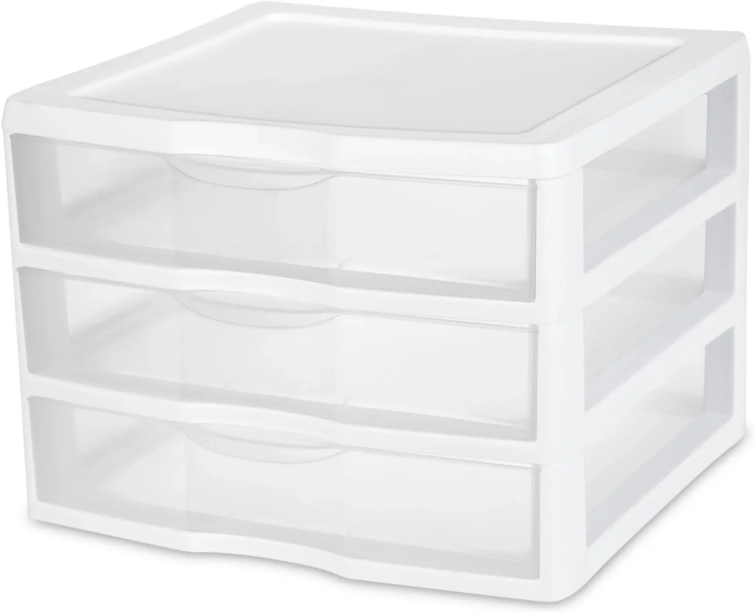 Wide 3 Drawer Unit, Clear Plastic Countertop or Desktop Drawers, White