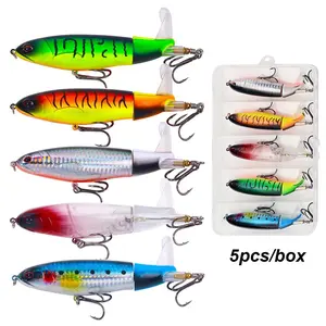 5PCS 0.45oz/3.93in Topwater Fishing Lure Whopper Popper Artificial Bait Hard Plopper Soft Rotating Tail Fishing Tackle Fishing Bait Fathersdaygift