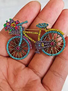 Vintage Rhinestone Decorated Bicycle Design Brooch, Fashion Clothes Accessories for Women & Men for Daily Clothing Decor, Trendy All-match & Exquisite Brooch for Birthday Gift, Flower Brooch Pin