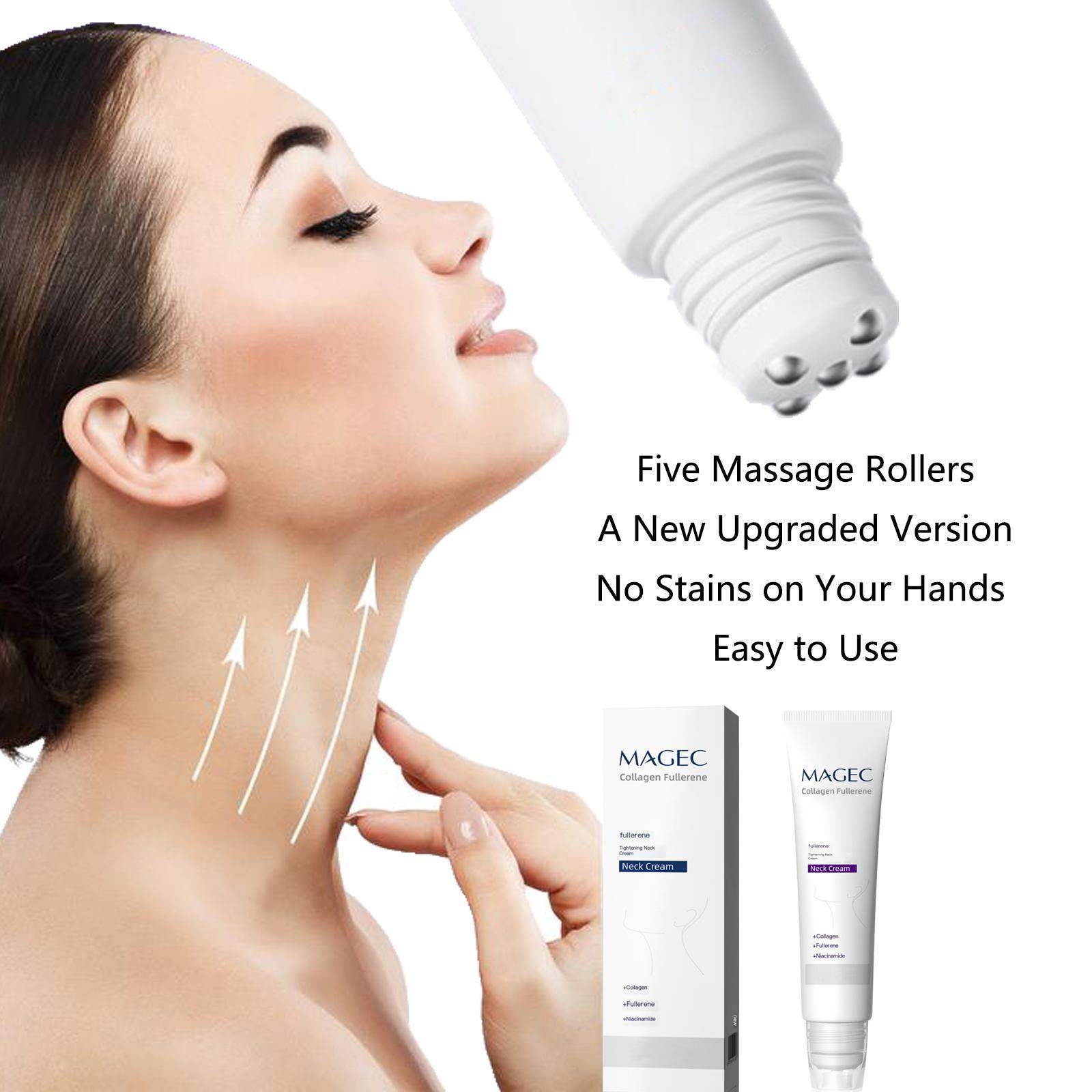 5-Roller Collagen Neck Firming Cream 50g for Neck Care, Hyaluronic Acid & Vitamin C+E Infused, Massage Rollers for Wrinkles & Double Chin Reduction, Edema Relief (Suitable for Wrinkled Skin), Reduces Wrinkles, Collagen Blend, Body Care Routine, Neck Area