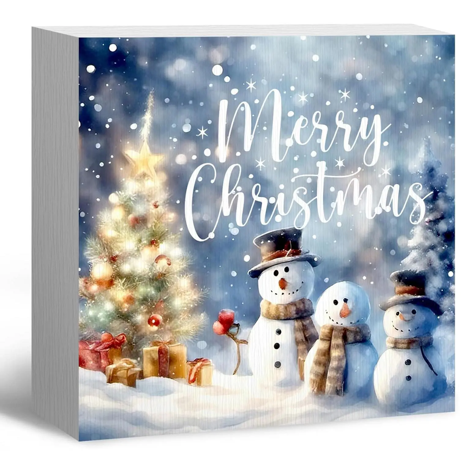 Snowman Pattern Christmas Sign, Merry Christmas Snowman Snowflake PVC Sign, Snowman Christmas Decorations, Farmhouse Christmas Signs for Home Office Desk Table Shelf Decor, Ornaments
