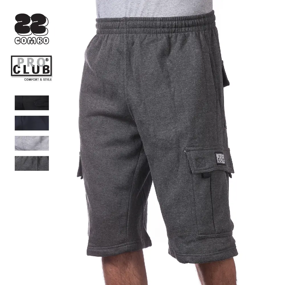 PROCLUB Men's Heavyweight Soft Plain Fleece Cargo Shorts - 6 Pockets, Breathable Sports Clothes, Casual Gym Sweat Wear, Stylish Hip Hop, Big and Tall (S to 5XL), Sportswear, Fashion, Menswear, Activewear, Cotton, Fabric, Athletic, Cold Wash