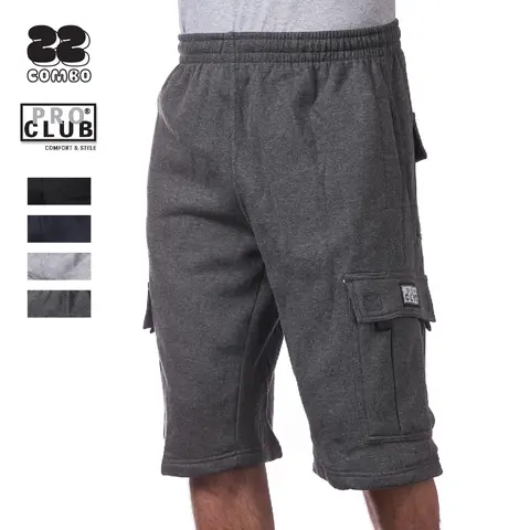 PROCLUB Men's Heavyweight Soft Plain Cotton Fleece Cargo Shorts - 6 High-Capacity Pockets, Breathable, Big & Tall (S-5XL), Casual Gym Activewear, Party Apparel, Cold Wash Only