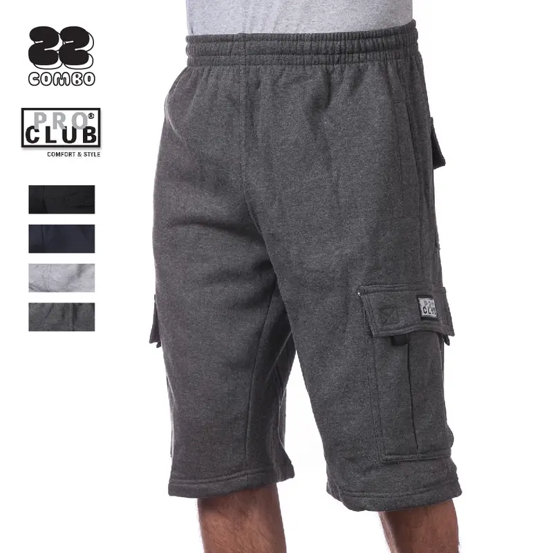 PROCLUB Men's Heavyweight Soft Plain Cotton Fleece Cargo Shorts - 6 High-Capacity Pockets, Breathable, Big & Tall (S-5XL), Casual Gym Activewear, Party Apparel, Cold Wash Only