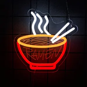 Ramen Neon Sign Noodle LED Light for Wall Décor  Restaurant Ramen Shop LED Neon Lights USB Powered Neon Art Signs Decor.Can be hung anywhere in your store, easy to recognize and highly visible.