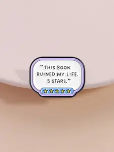 Book Lover Fun Brooch, This Book Ruined My Life 5 Stars Text, Humorous Reading Complaint Design, Daily Wear Accessory