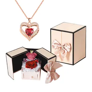 Rose Bear Necklace Gift Box, Heart Shaped Necklace, Jewelry Box with Necklace, Birthday Gift for Mom, Girlfriend, Wife, Daughter, Mother's Day, Valentine's Day, Christmas Gift