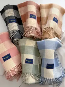 Women's Plaid Colorblock Knit Scarf, Casual Fall Winter Accessory, Soft Warm Fashion Scarf for Daily Wear & Gifts