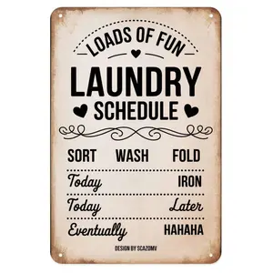 Funny Laundry Room Schedule Tin Sign, Vintage Laundry Room Metal Sign Print Aesthetic Room Decoration for Home Bedroom Kitchen Bar Coffee Bathroom Indoor Outdoor Wall Decor, 8 X 12