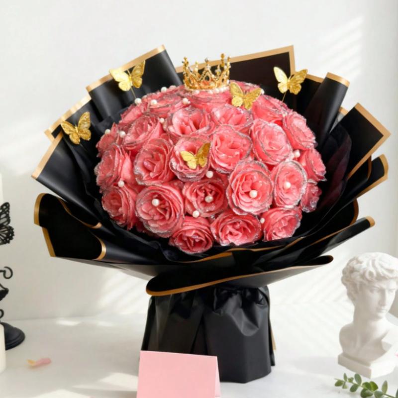 A bouquet of 12 sparkling 2.76-inch artificial roses, perfect for DIY long-lasting artificial rose bouquets, suitable as anniversary gifts, engagement gifts, wedding gifts, home decor, and office decor.