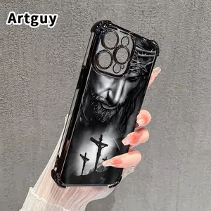 Sacred Suffering Pattern Four Corner Anti-Fall Phone Case Transparent Electroplated Protective Cover for iPhone 17 Pro Max Air 16 15 Plus 14 13 12 11 E