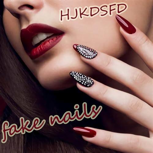 Almond Press on Cat Eyes French Tip Gradient Pink Acrylic Nails with Dot Diamond and 3D Bow Designs - 24pcs Glossy Full Cover Glue on False Nails for Women