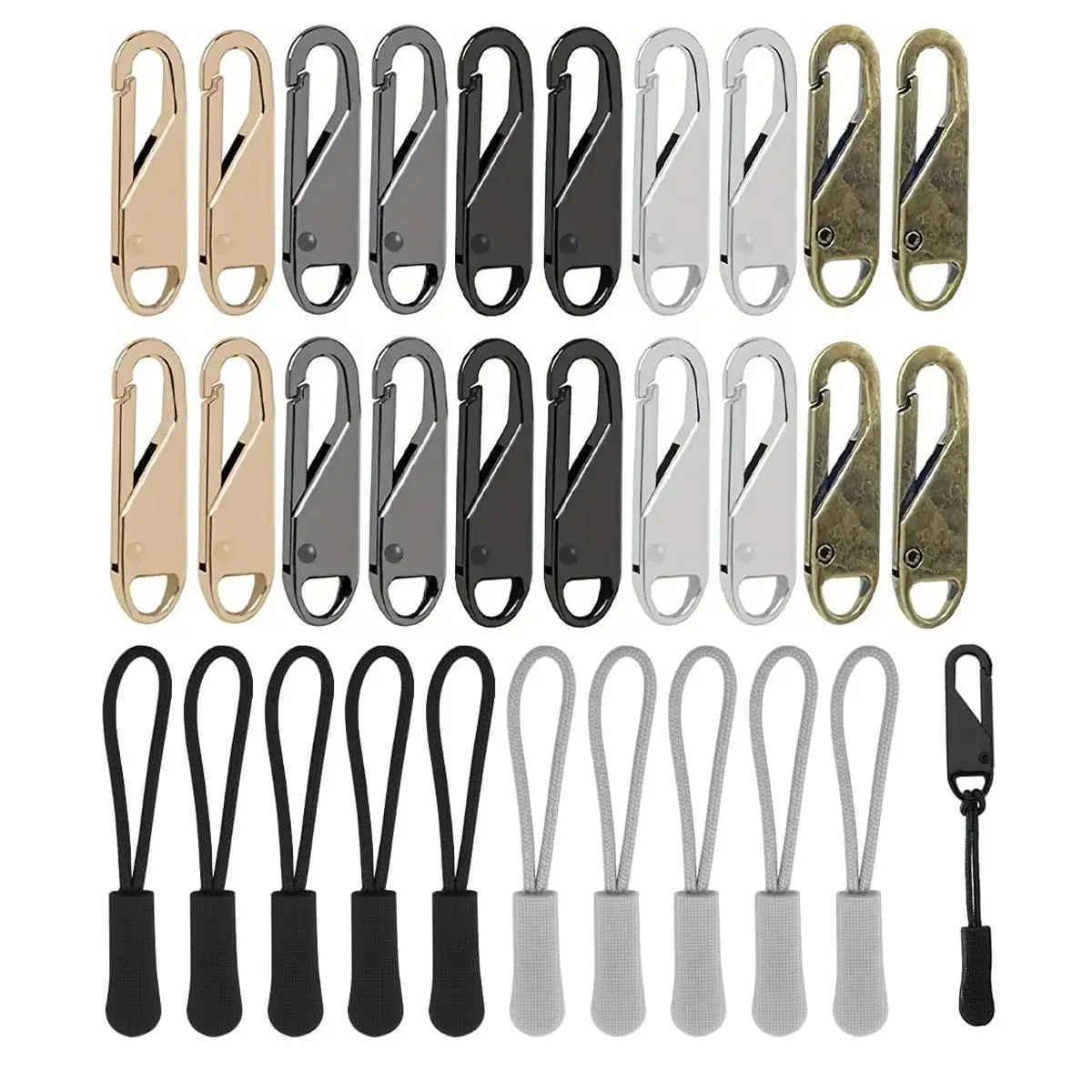 Zipper Slider Repair Kit, 20pcs Detachable Zipper Pull with 10pcs Extension Cord, 2024 Fall Essentials Sewing Accessoriesfor Clothes Jackets Bags Back