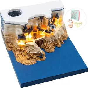 QILILIETH 3D Magic Castle Memo Pad - Removable Paper Castle Revealing Non-Stick Notes, 3D Cube Sticky Notes & Stickers for Office/Home (Artistic Paper Craft Building Blocks, Creative Desk Organizer Decor)