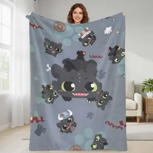 Toothless Dragon Flannel Blanket  How to Train Your Dragon Cartoon Prints  UltraSoft  Lightweight  Cozy and Warm  Perfect for Bed  Sofa  Travel  Camping  and a Thoughtful Gift for Dragon Lovers.