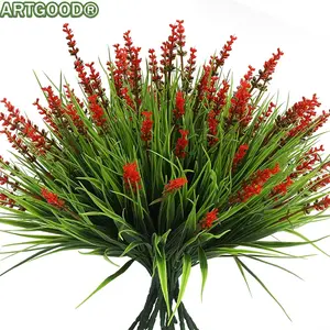 Artgood 12-Bunch Artificial Outdoor Decorative Flowers, Sunset Fake Monkey Grass, UV Resistant, Artificial Flowers For Outside, for Window Sills, Garden Planters, Pathways