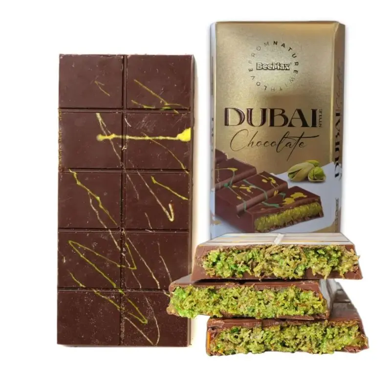 Viral Authentic Dubai-Style Chocolate Bar | 7 oz of Luxurious Middle Eastern Indulgence | Premium Milk Chocolate, Golden Kadayif Crisps, Velvety Tahini & Hand-Harvested Pistachios – Imported from Turkey