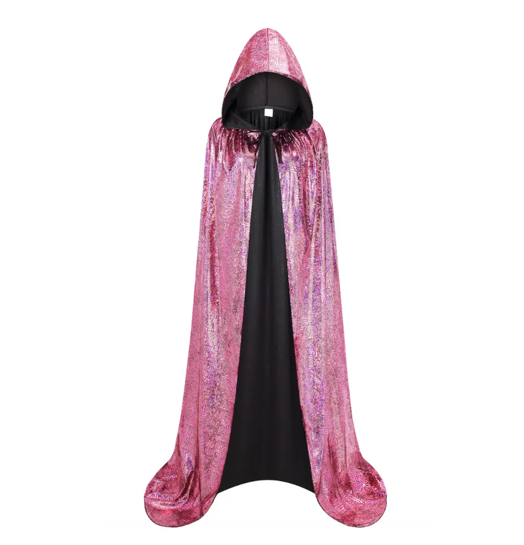Unisex Shiny Hooded Cloak Full Length Cape Halloween Wizard Witch Costume Cosplay Party Robe