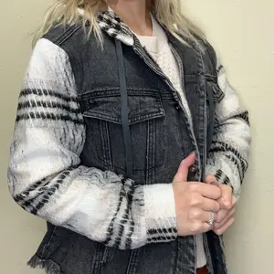 Plaid Sleeve Denim Jacket