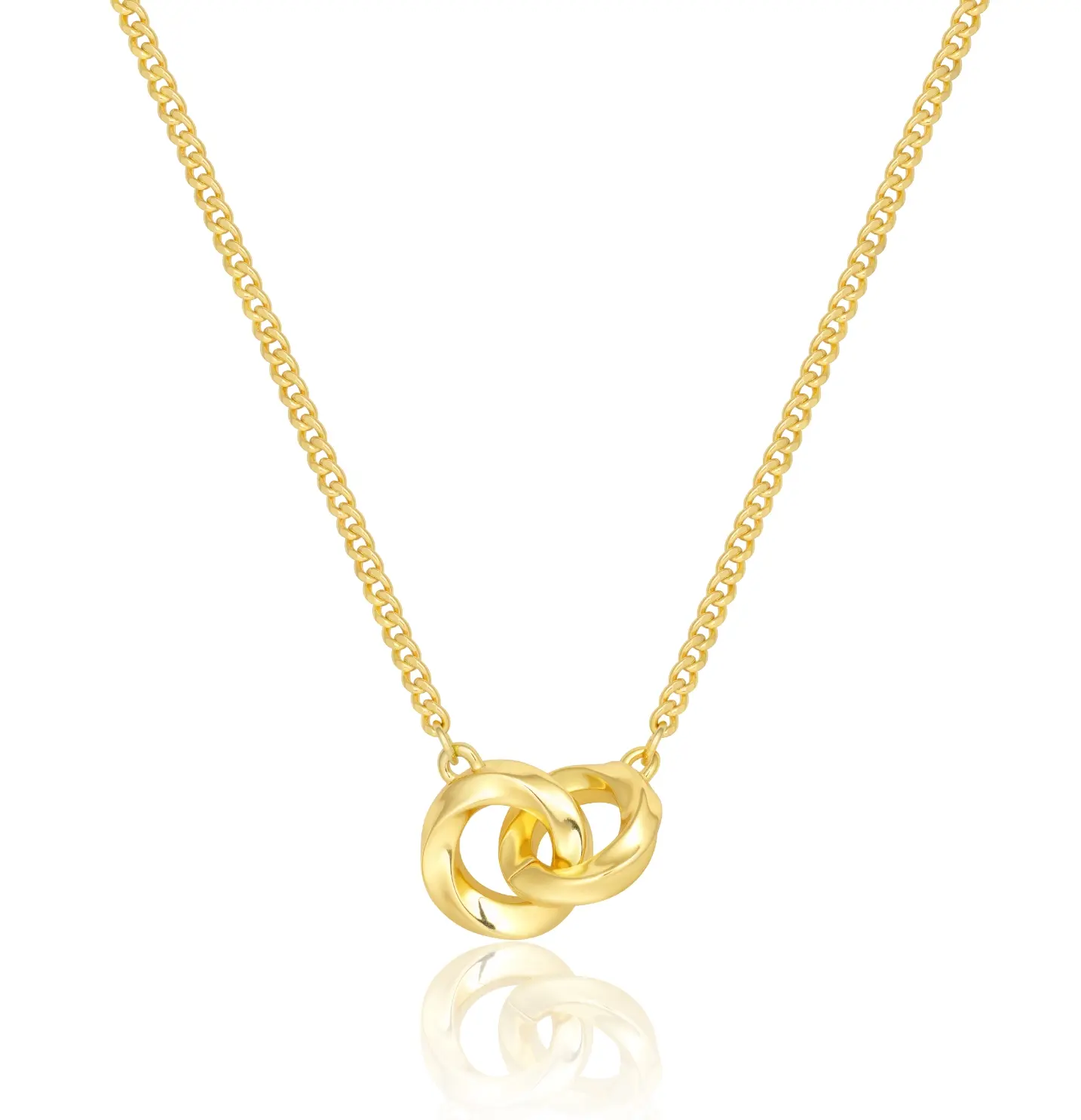 Aprilery Interlocking Circle Necklace, Gold Tone Double Ring Pendant, Dainty Everyday Layering Jewelry Gift for Women