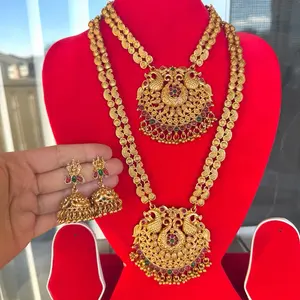 Brass Temple Jewelry set with earrings.