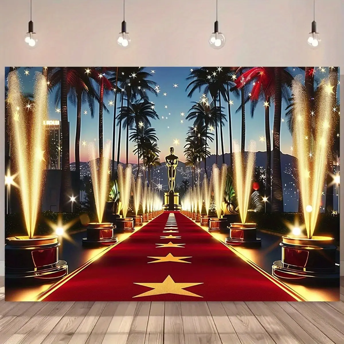 Oscar Red Carpet Backdrop Luxury Awards Backdrop Golden Statue Theme Background Cloth Glam Tapestry Wall Hanging Photography Background Polyester Fiber Party Event Photo Booth Wedding Ceremony Studio Prop Wall