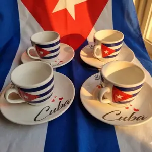 Cuban Flag Espresso Coffee Cup Set 3oz Cups Saucers 12 Piece Cuban Design Perfect for Coffee Lovers