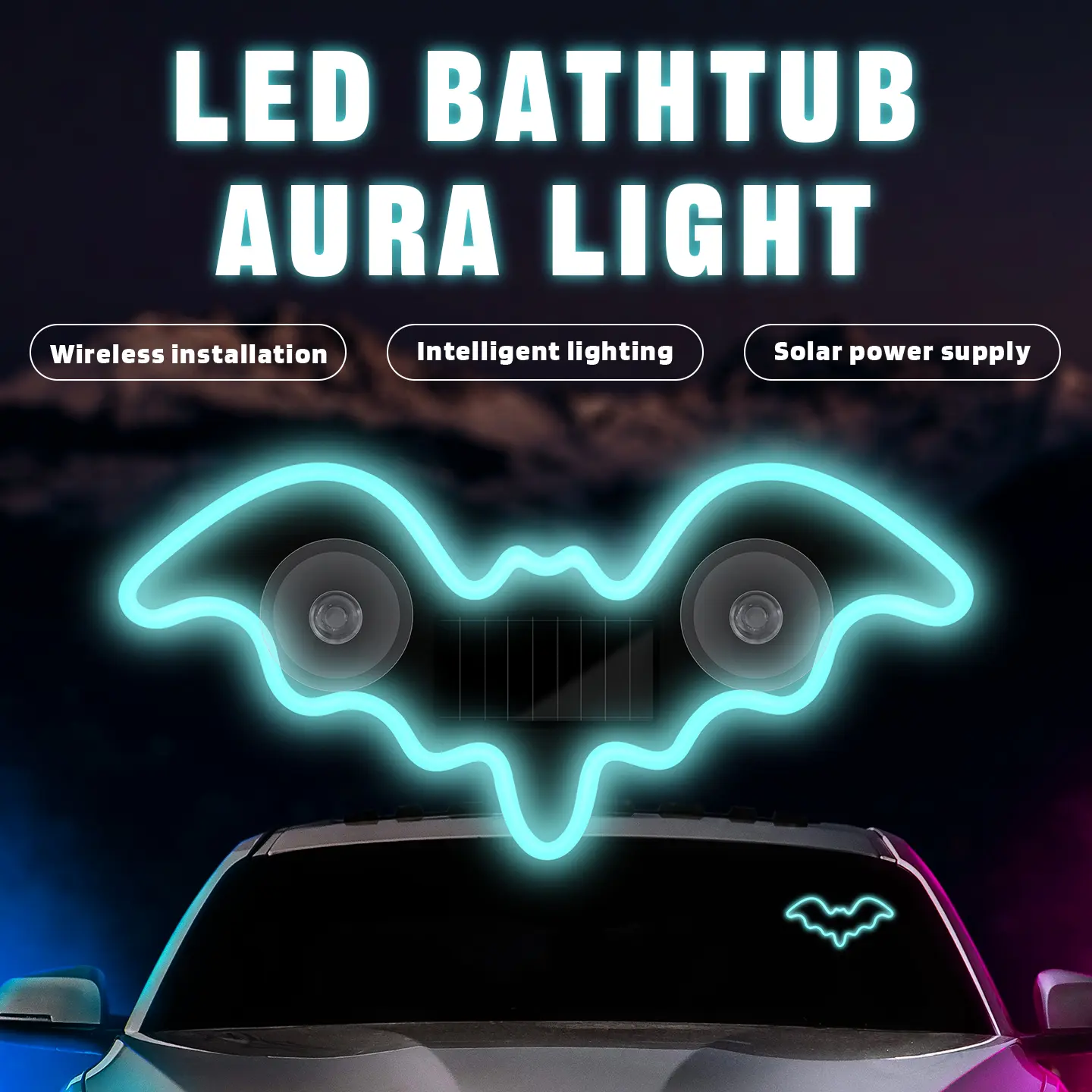Solar Powered Bat LED Car Ambient Lights, Wireless Window Decor Solar-Charged Night Lamp, Led Lights, Led Lights For Car, Car Atmosphere Lamp